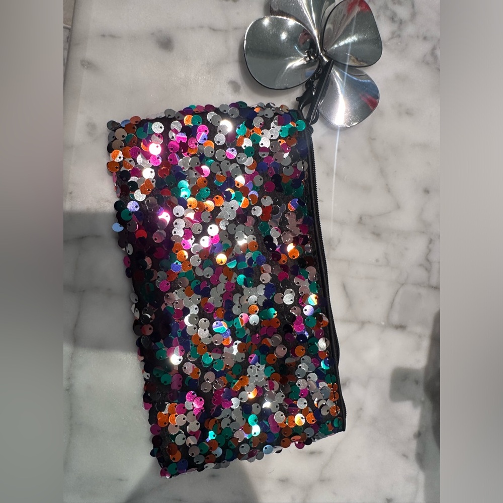 New makeup bag case MAC sequin flower